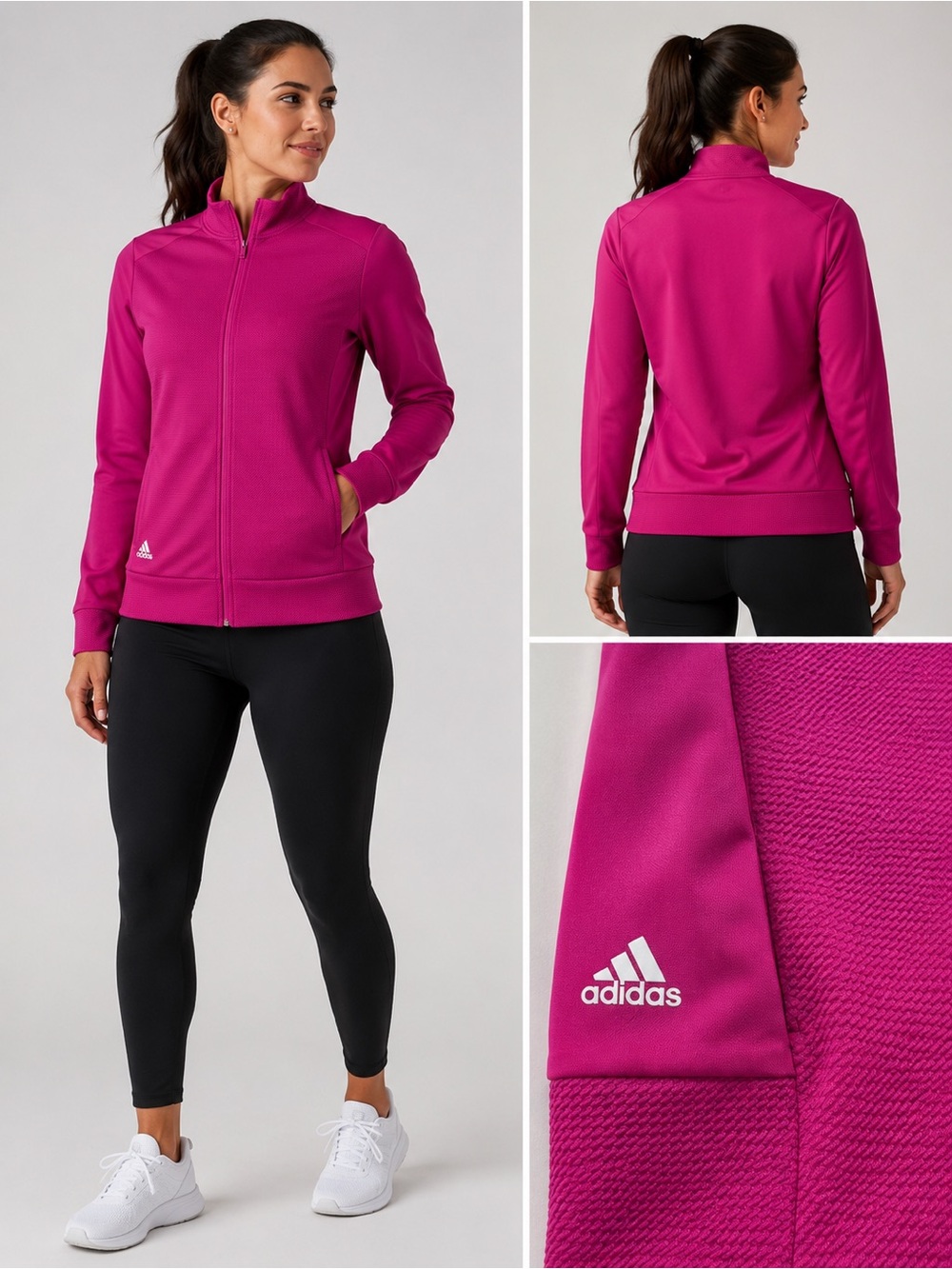 Adidas Women’s Pink Full Zip Track Jacket Textured Activewear 2XL